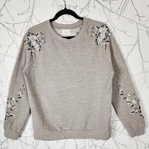 Next Gray Cotton Blend Floral Bird Embroidered Crewneck Sweatshirt